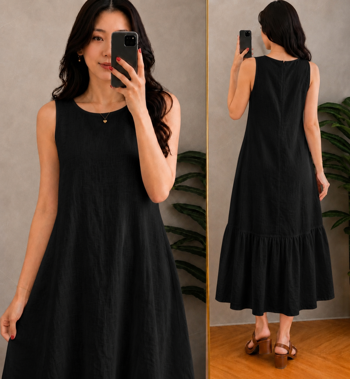XDM-Cotton Linen Zipper Back Maxi Dress