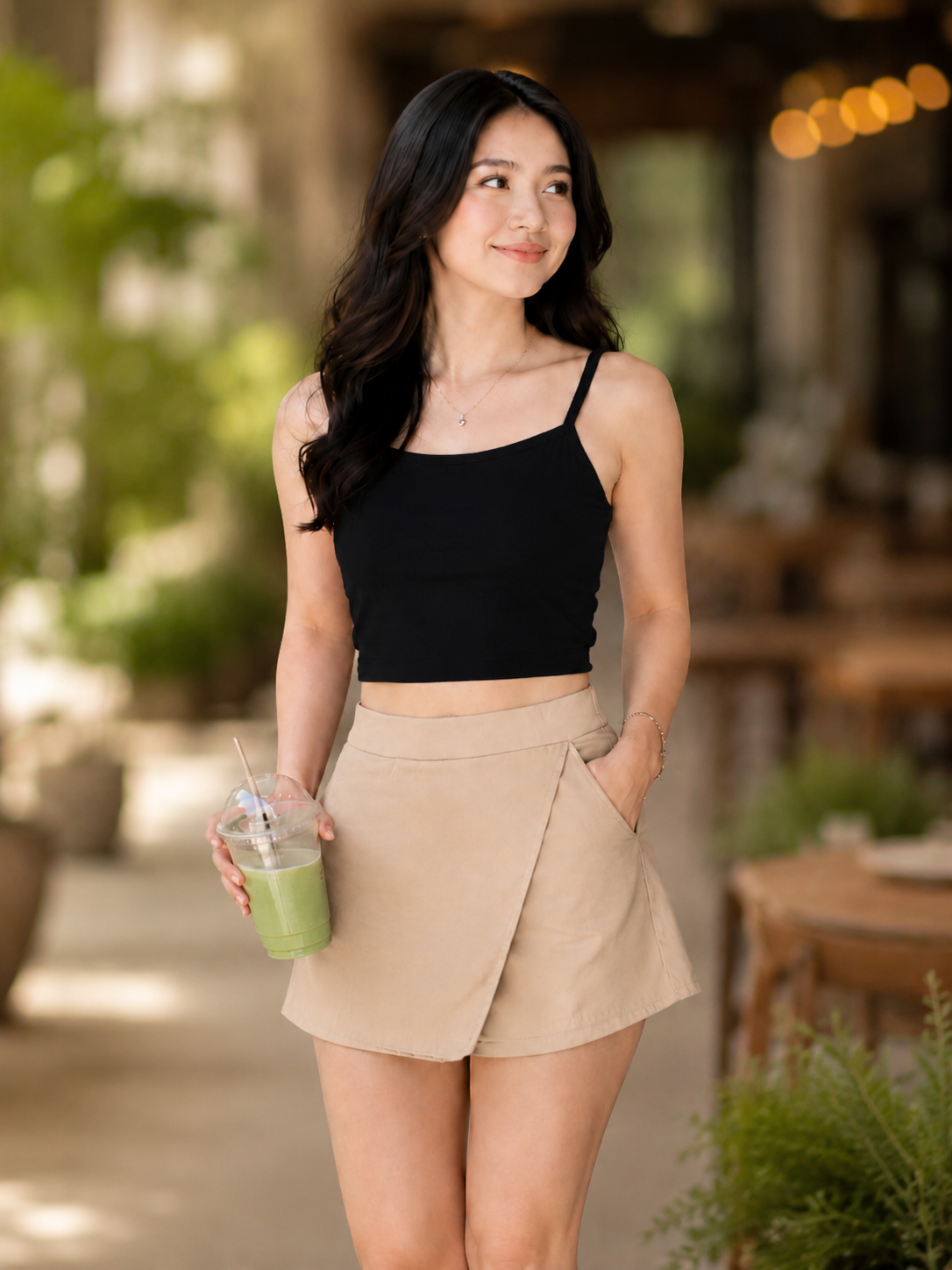 XDM-ChicEase Cotton Spandex Top + Linen Skort Set