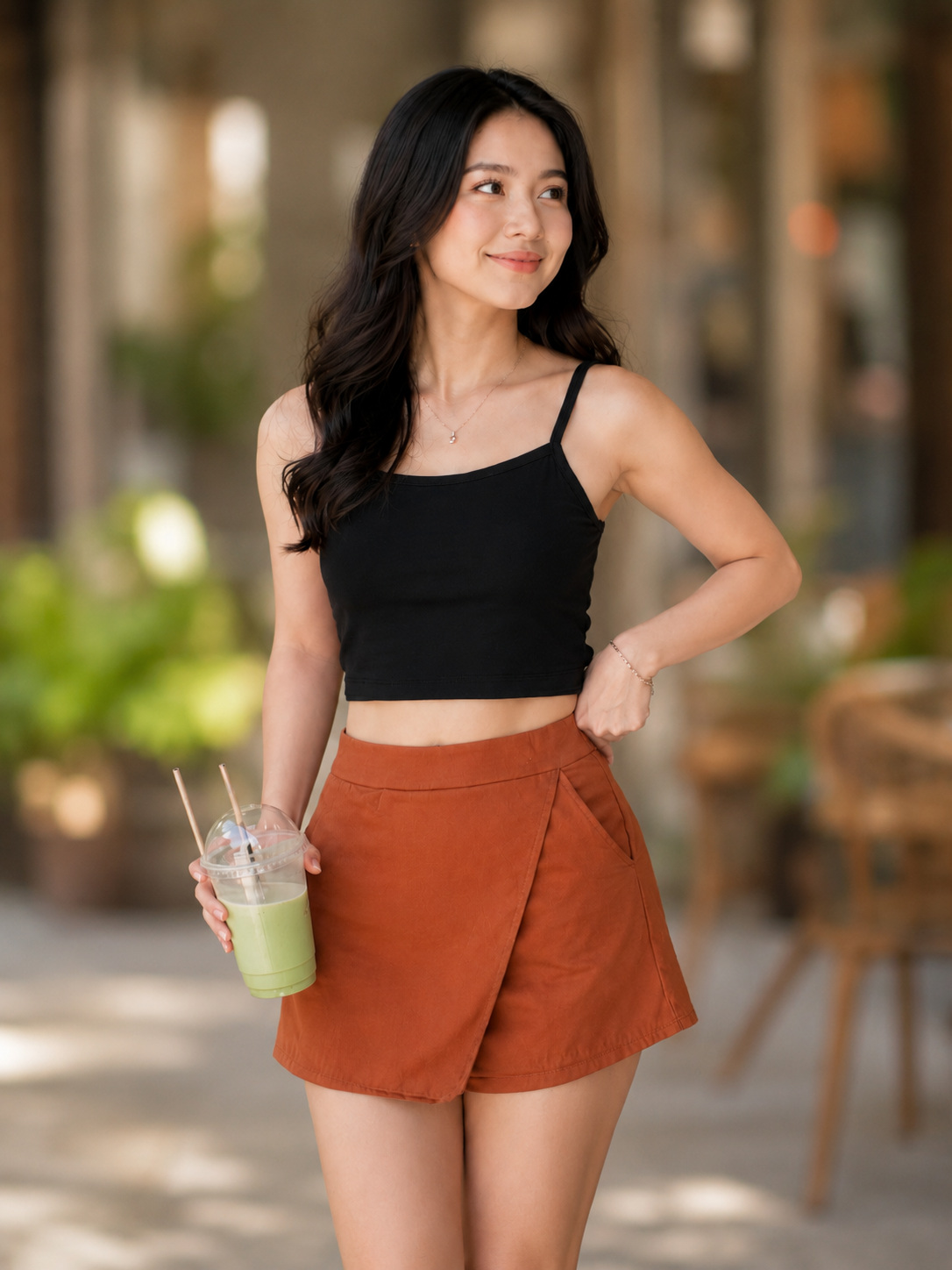 XDM-ChicEase Cotton Spandex Top + Linen Skort Set