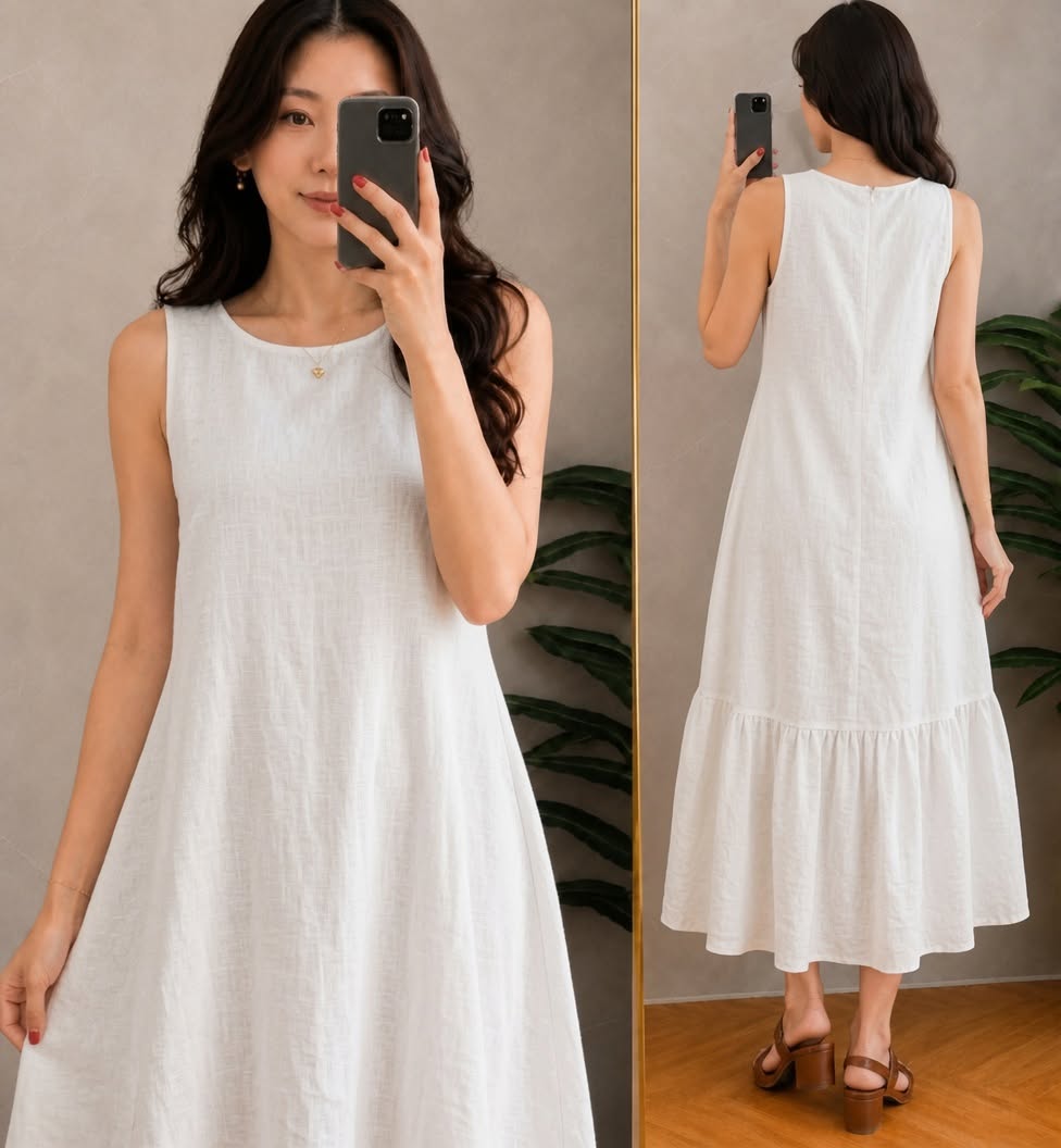 XDM-Cotton Linen Zipper Back Maxi Dress