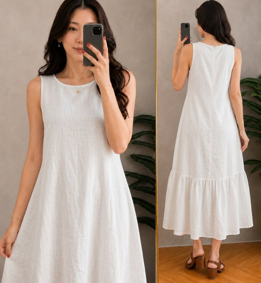 XDM-Cotton Linen Zipper Back Maxi Dress