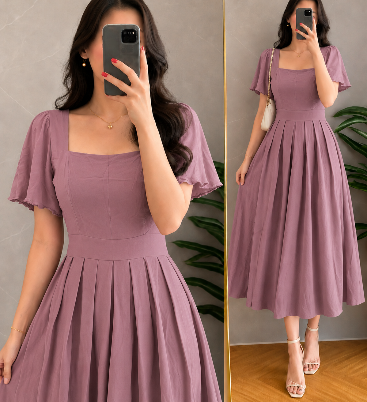 XDM-Celeste Premium Soft Linen Flare Dress | Classy Midi Dress for Women