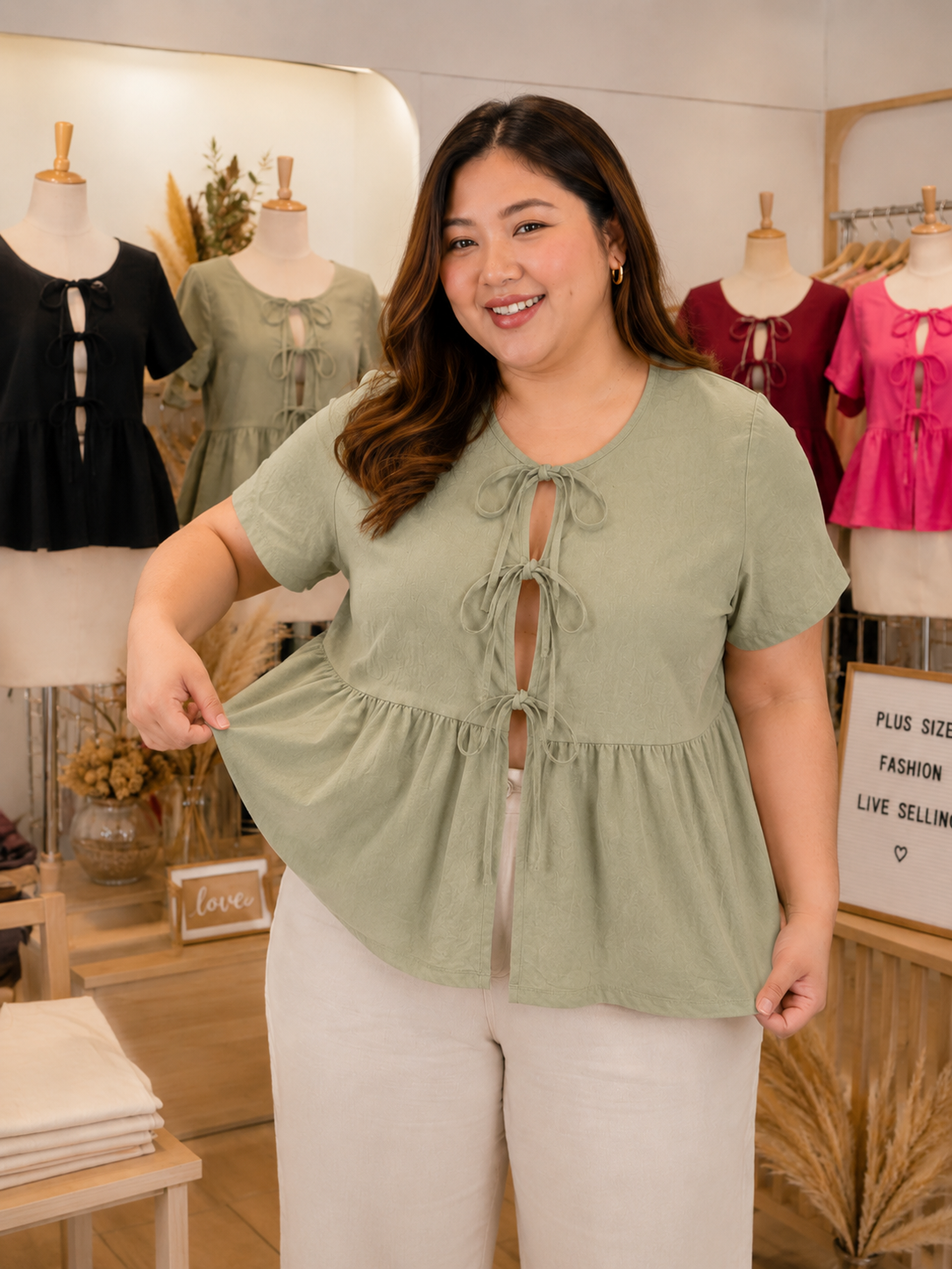 XDM-Phoebe SelF-Tie Peplum Top | Crumpled Linen Fabric | Regular & Plus Size Available