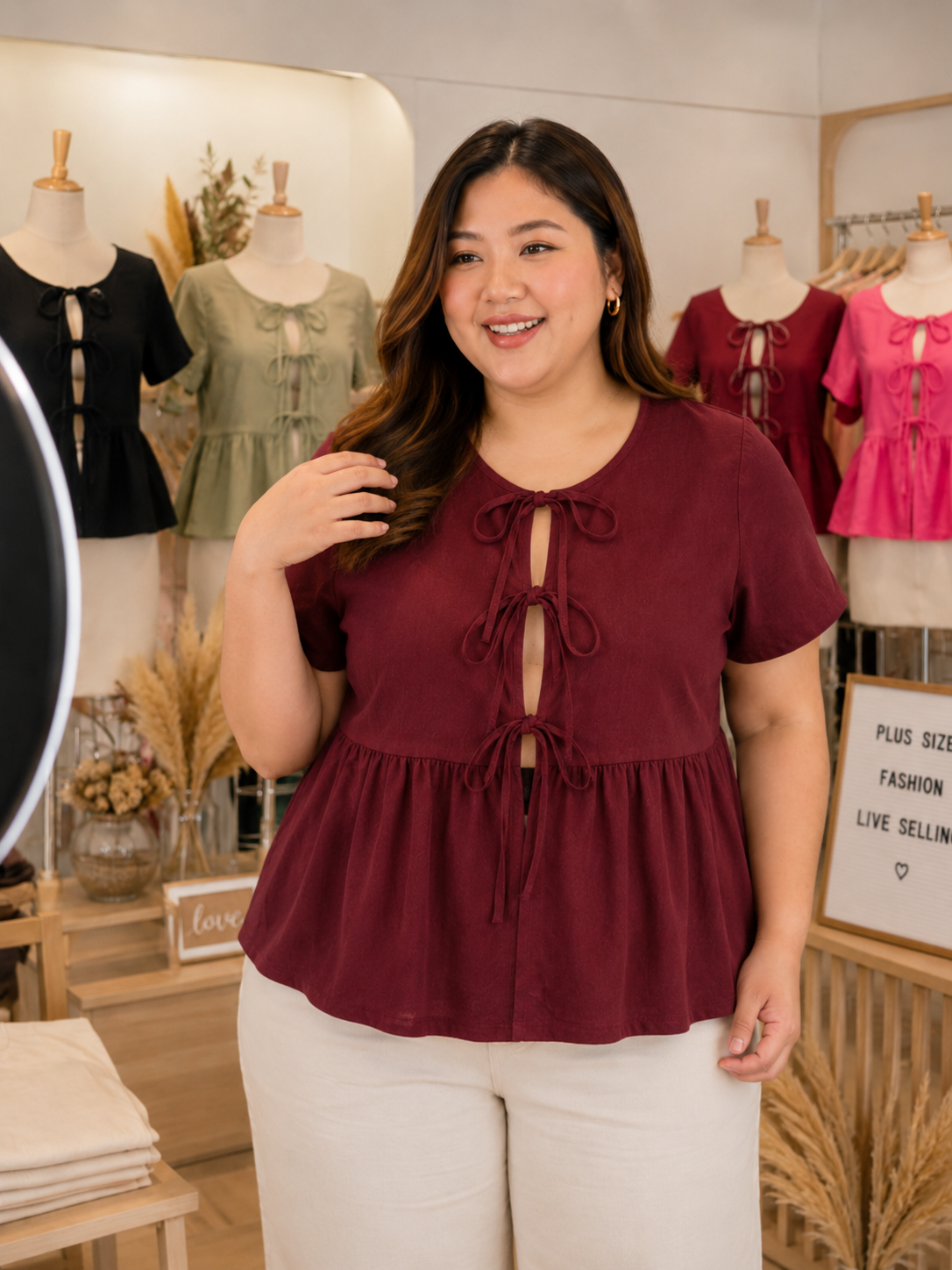 XDM-Phoebe SelF-Tie Peplum Top | Crumpled Linen Fabric | Regular & Plus Size Available
