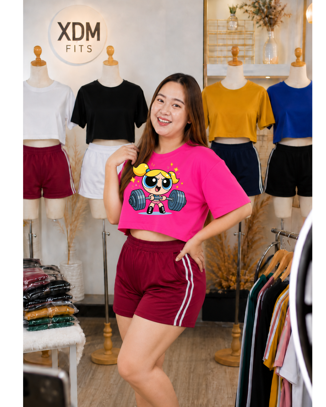 XDM-Girl Power Cotton Spandex Crop Top with Yonex Shorts | Plus Size Terno Set