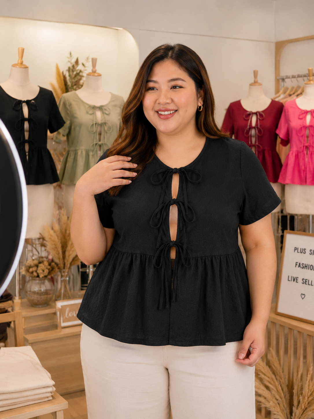 XDM-Phoebe SelF-Tie Peplum Top | Crumpled Linen Fabric | Regular & Plus Size Available