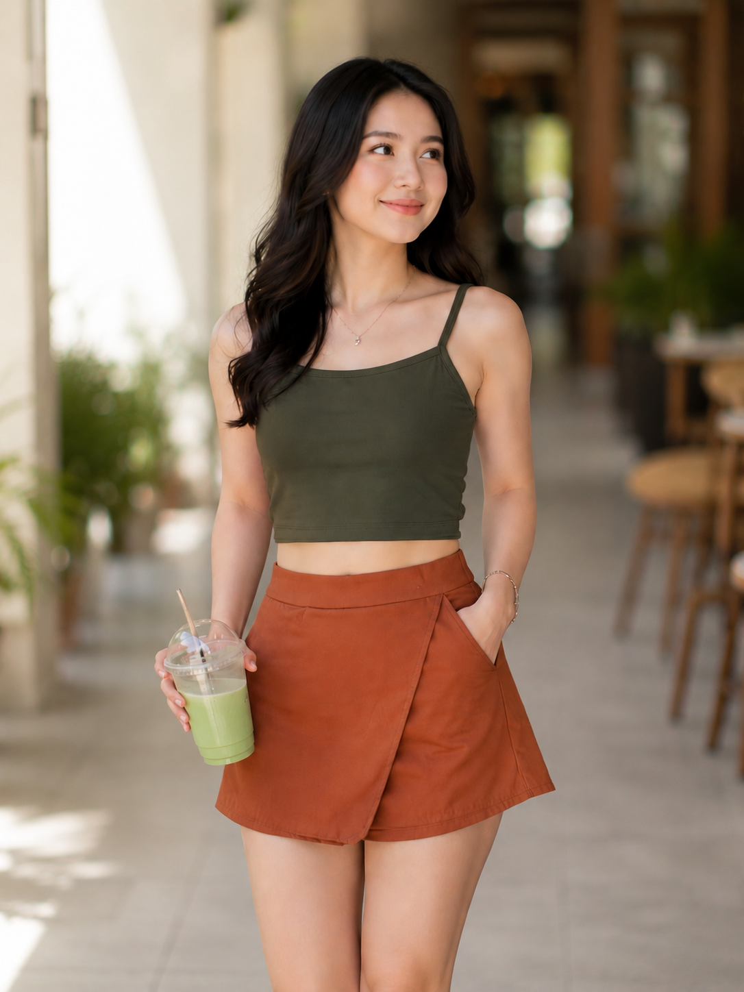XDM-ChicEase Cotton Spandex Top + Linen Skort Set