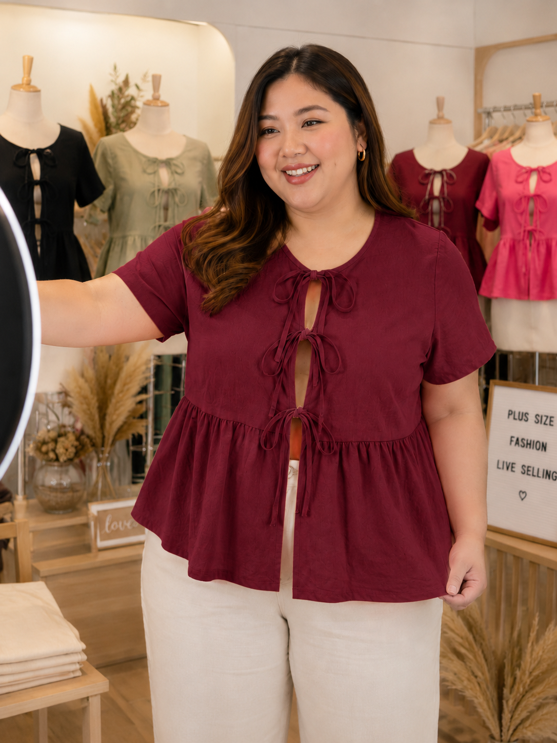 XDM-Phoebe SelF-Tie Peplum Top | Crumpled Linen Fabric | Regular & Plus Size Available