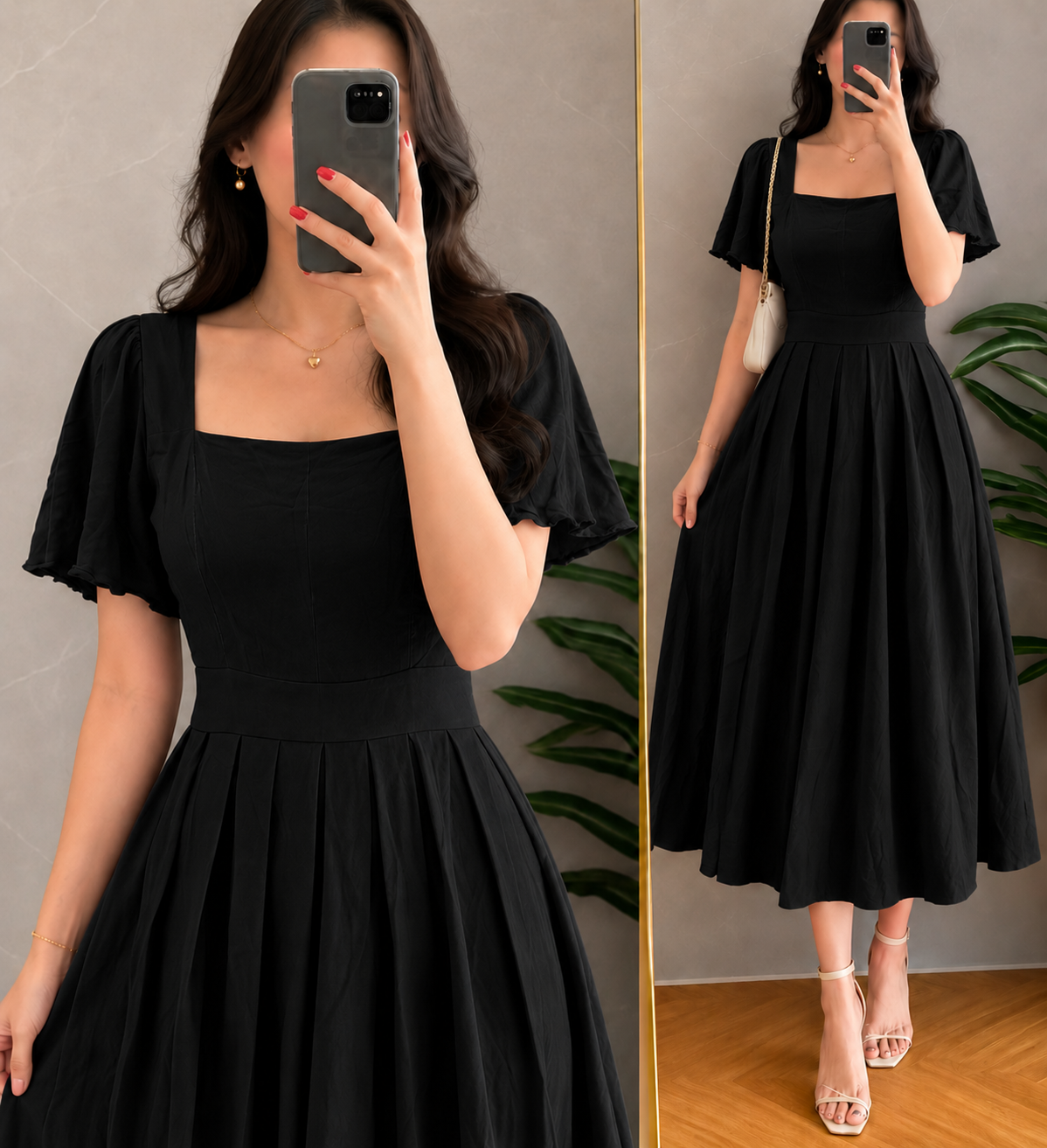 XDM-Celeste Premium Soft Linen Flare Dress | Classy Midi Dress for Women