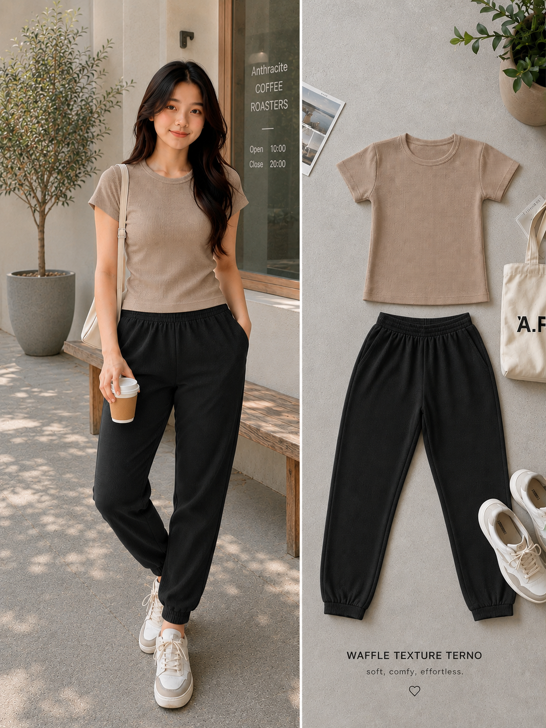 XDM- Everyday Waffle Terno Set | Soft & Comfy Full-Length Top + Jogger Pants