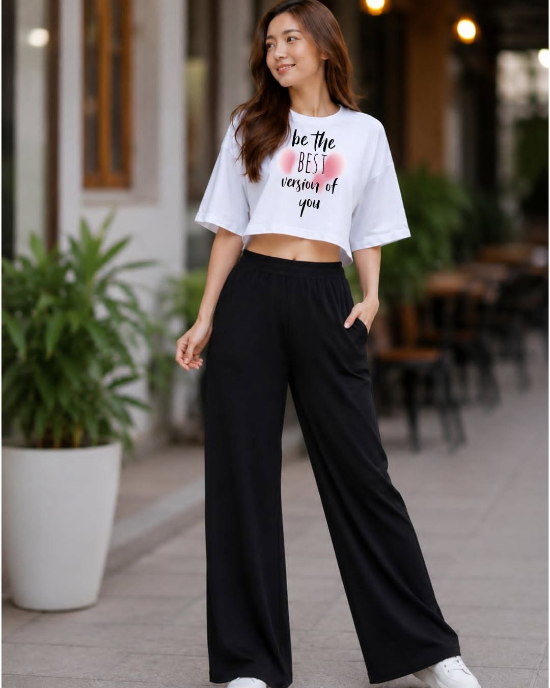 XDM-Chic Comfort Cotton Spandex Cropped Tee & Wide-Leg Lounge Pants Terno SetXDM-Chic Comfort Cotton Spandex Cropped Tee & Wide-Leg Lounge Pants Terno Set