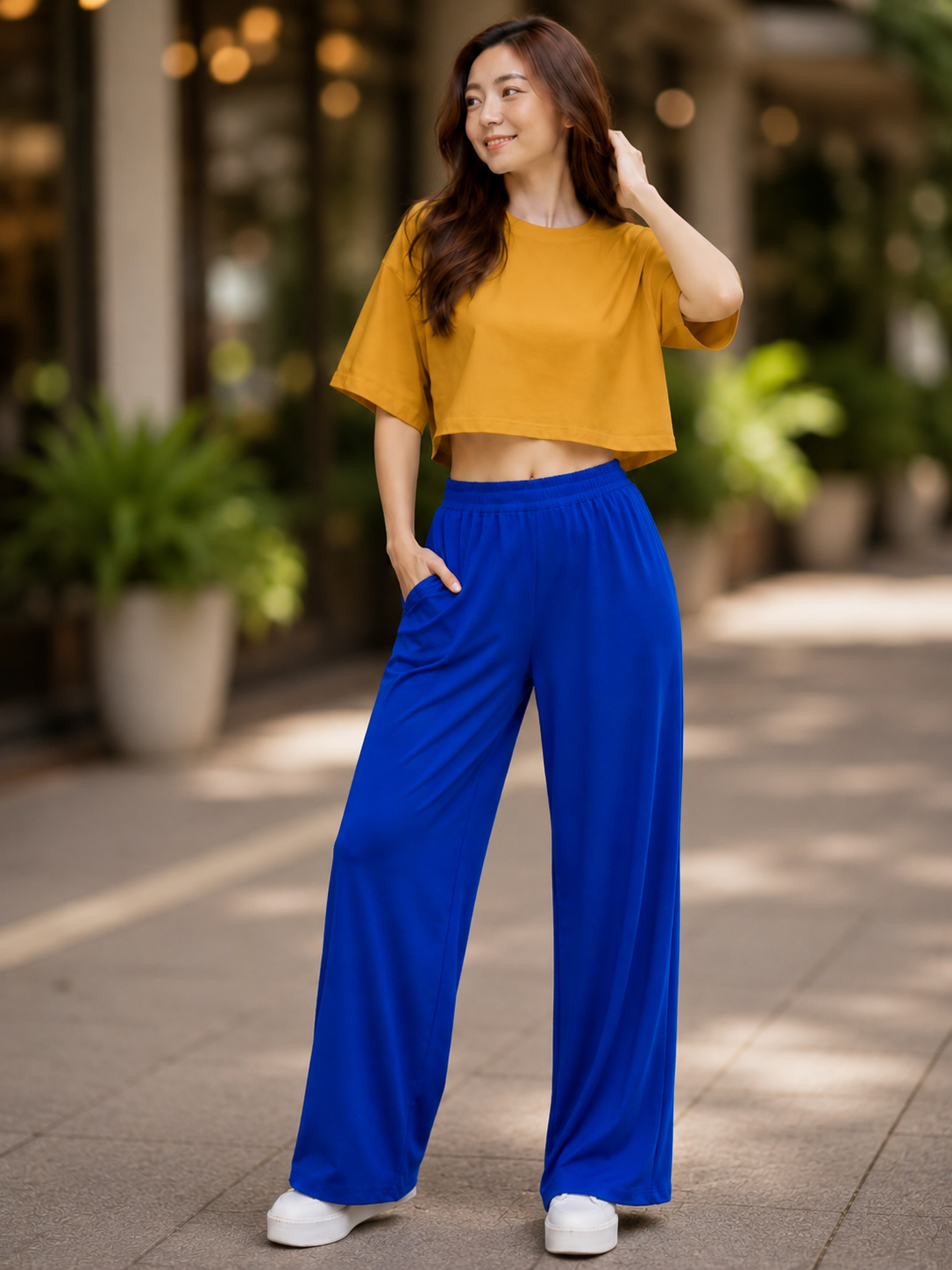XDM-Chic Comfort Cotton Spandex Cropped Tee & Wide-Leg Lounge Pants Terno SetXDM-Chic Comfort Cotton Spandex Cropped Tee & Wide-Leg Lounge Pants Terno Set