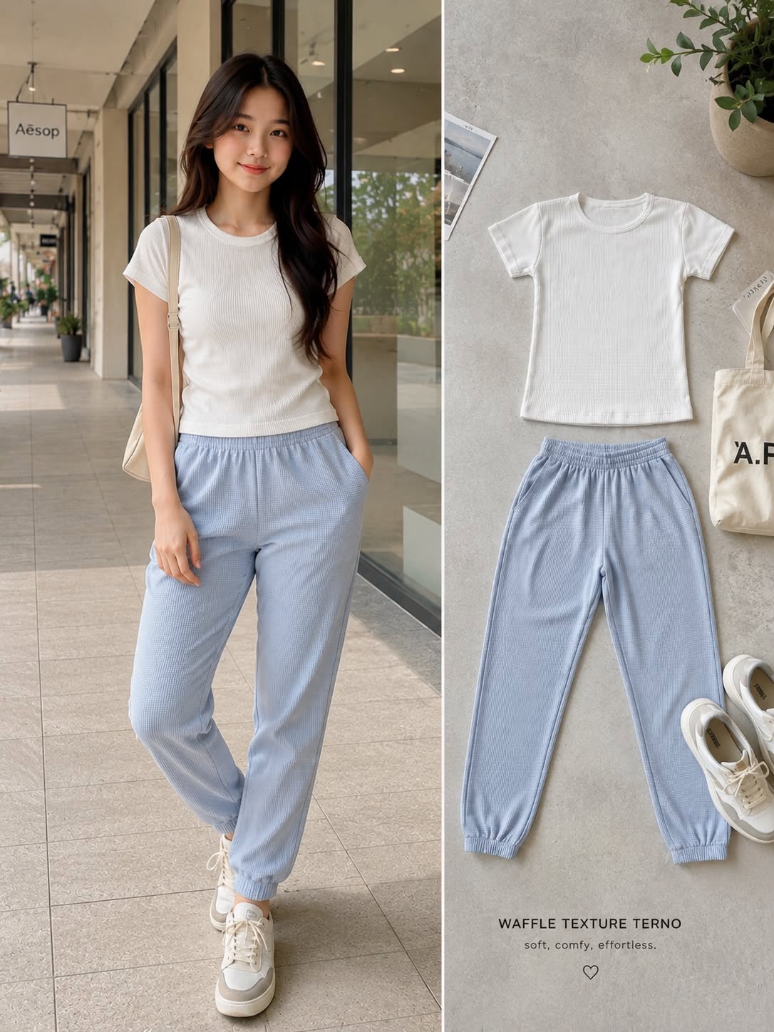 XDM- Everyday Waffle Terno Set | Soft & Comfy Full-Length Top + Jogger Pants
