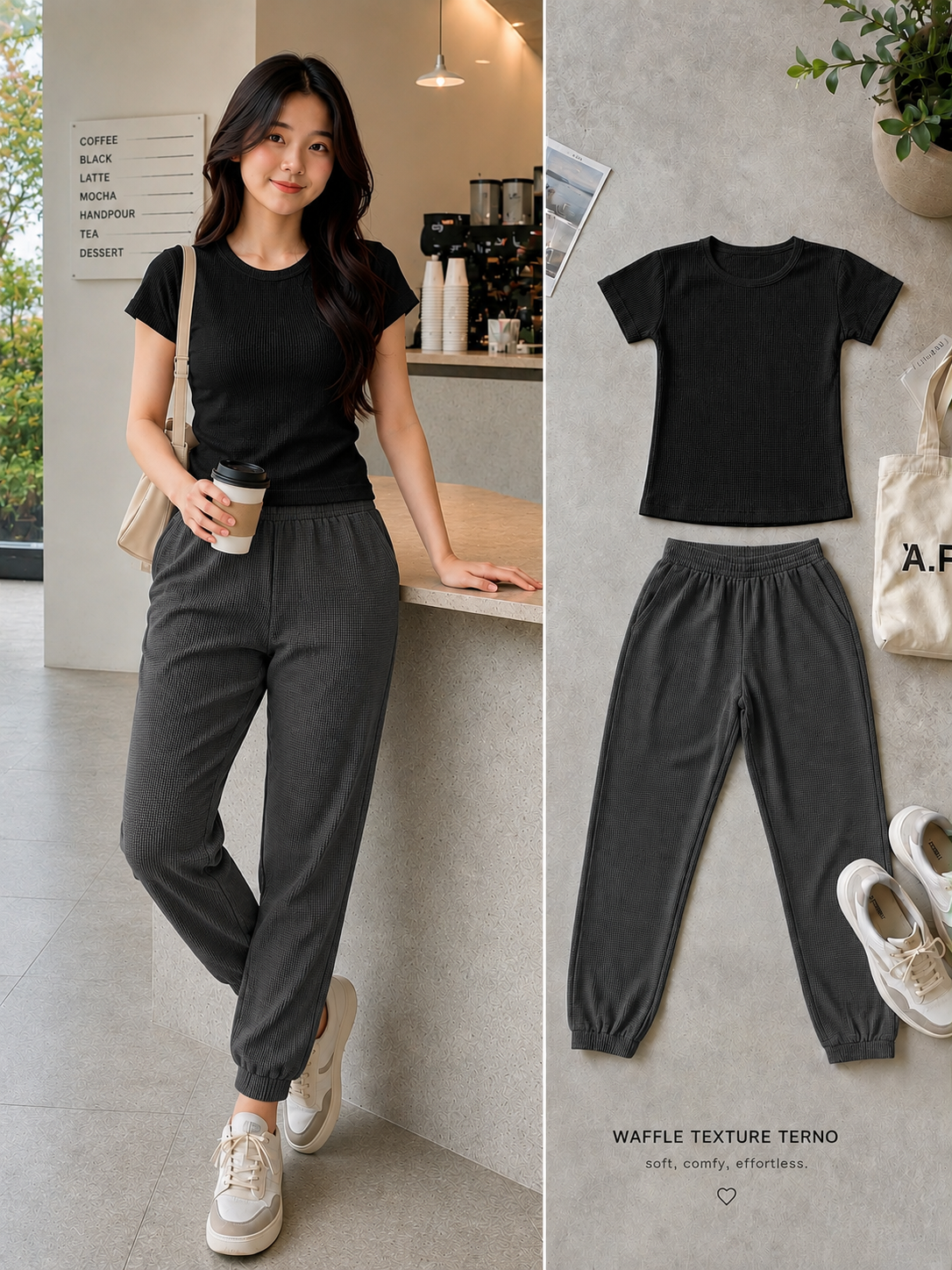 XDM- Everyday Waffle Terno Set | Soft & Comfy Full-Length Top + Jogger Pants