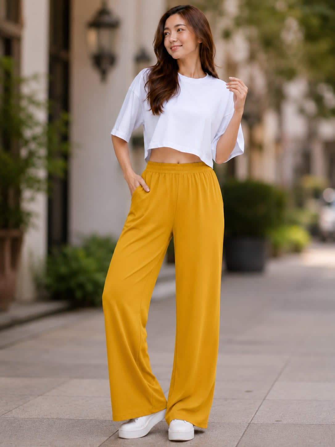 XDM-Chic Comfort Cotton Spandex Cropped Tee & Wide-Leg Lounge Pants Terno SetXDM-Chic Comfort Cotton Spandex Cropped Tee & Wide-Leg Lounge Pants Terno Set