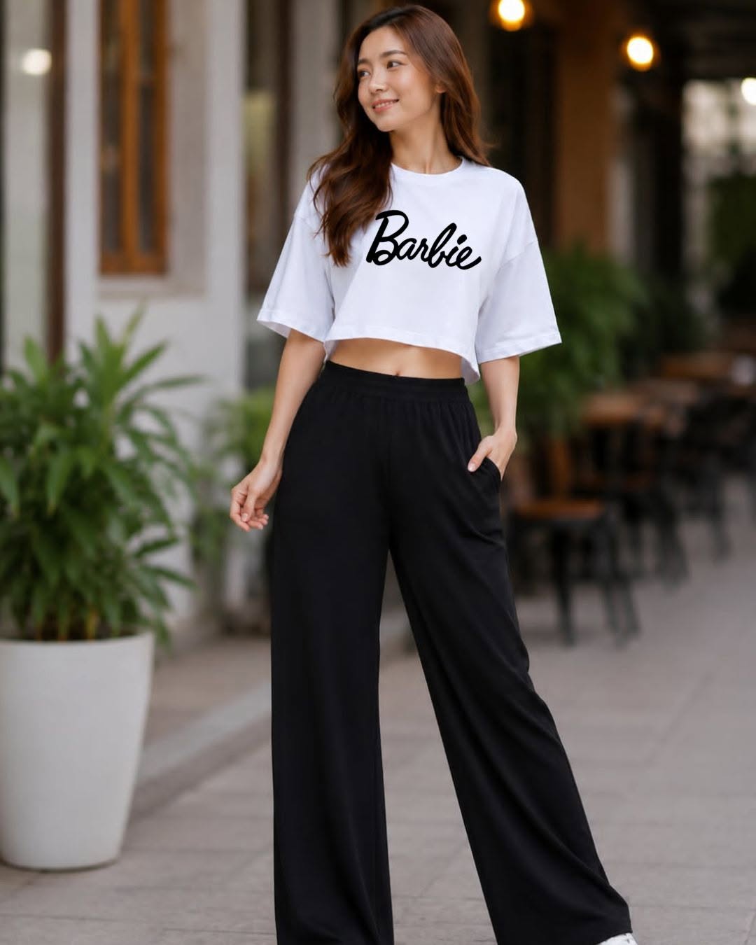 XDM-Chic Comfort Cotton Spandex Cropped Tee & Wide-Leg Lounge Pants Terno SetXDM-Chic Comfort Cotton Spandex Cropped Tee & Wide-Leg Lounge Pants Terno Set