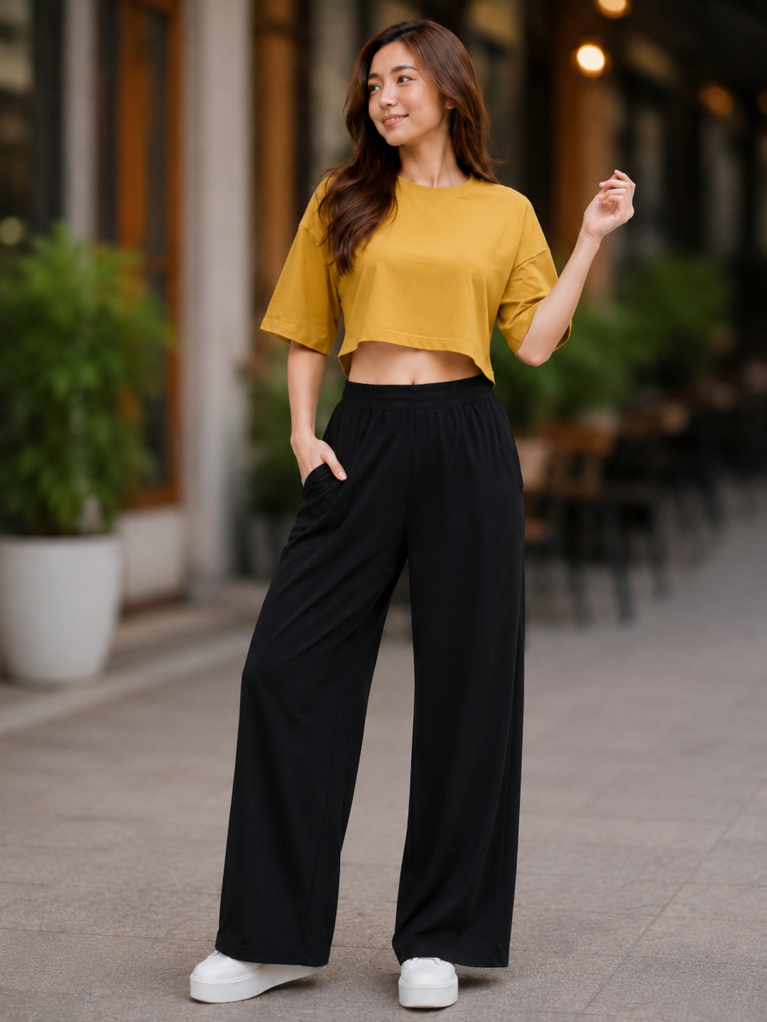 XDM-Chic Comfort Cotton Spandex Cropped Tee & Wide-Leg Lounge Pants Terno SetXDM-Chic Comfort Cotton Spandex Cropped Tee & Wide-Leg Lounge Pants Terno Set