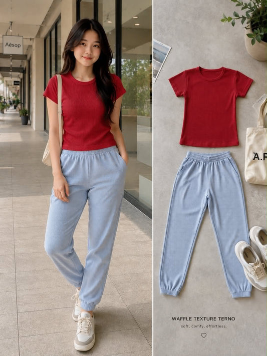 XDM- Everyday Waffle Terno Set | Soft & Comfy Full-Length Top + Jogger Pants
