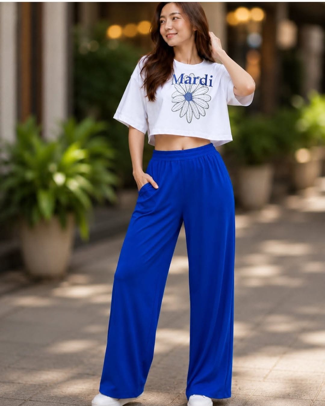 XDM-Chic Comfort Cotton Spandex Cropped Tee & Wide-Leg Lounge Pants Terno SetXDM-Chic Comfort Cotton Spandex Cropped Tee & Wide-Leg Lounge Pants Terno Set