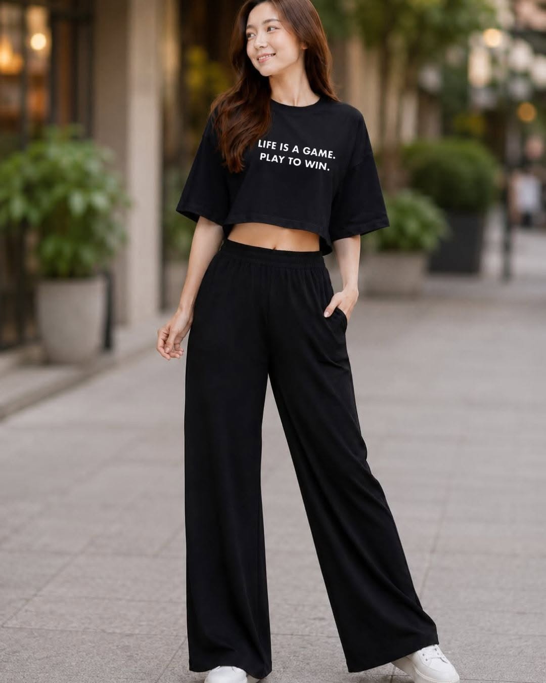 XDM-Chic Comfort Cotton Spandex Cropped Tee & Wide-Leg Lounge Pants Terno SetXDM-Chic Comfort Cotton Spandex Cropped Tee & Wide-Leg Lounge Pants Terno Set