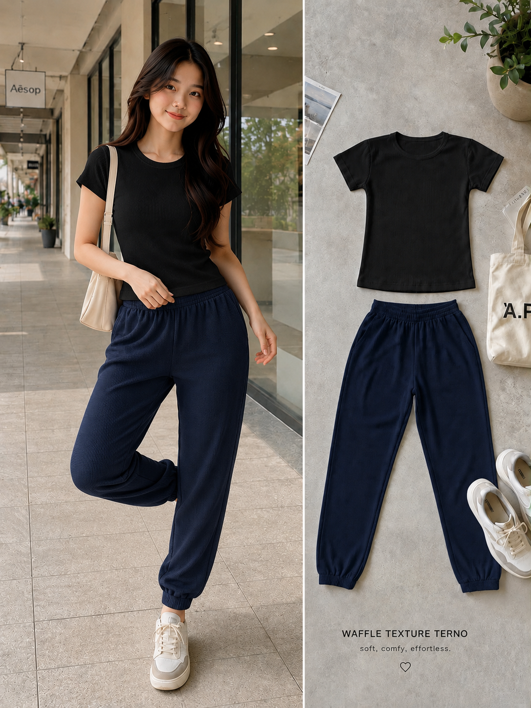 XDM- Everyday Waffle Terno Set | Soft & Comfy Full-Length Top + Jogger Pants