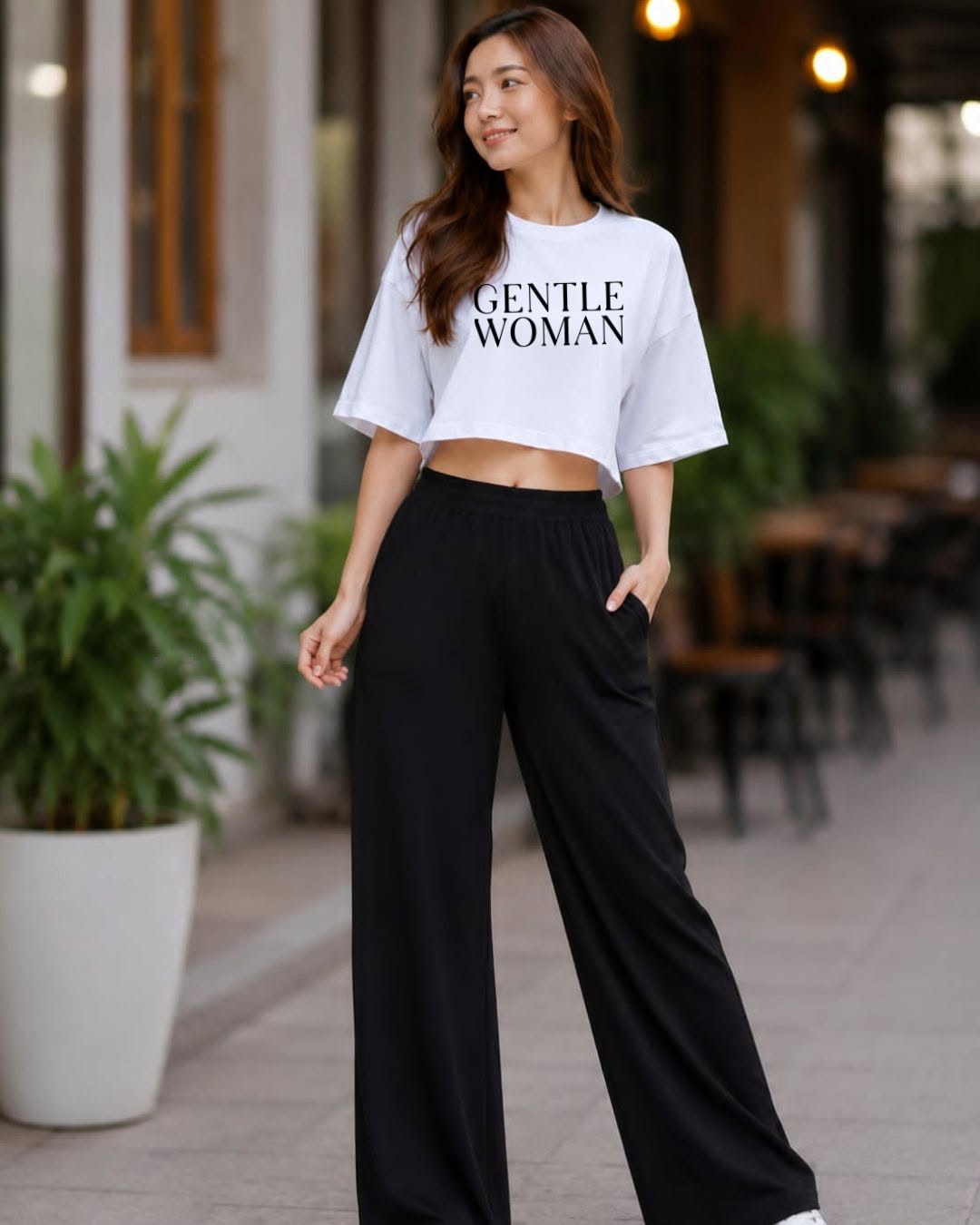 XDM-Chic Comfort Cotton Spandex Cropped Tee & Wide-Leg Lounge Pants Terno SetXDM-Chic Comfort Cotton Spandex Cropped Tee & Wide-Leg Lounge Pants Terno Set