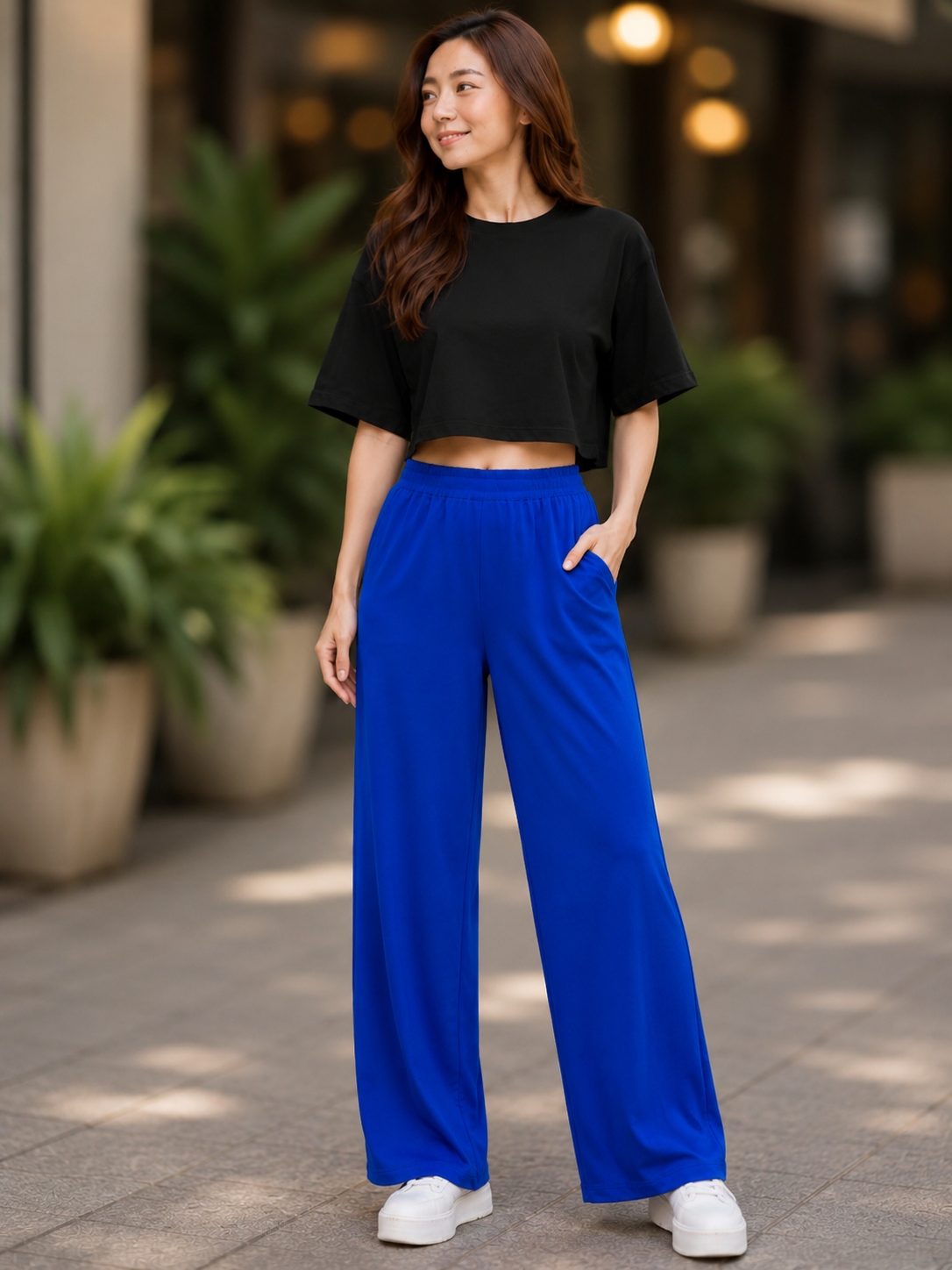 XDM-Chic Comfort Cotton Spandex Cropped Tee & Wide-Leg Lounge Pants Terno SetXDM-Chic Comfort Cotton Spandex Cropped Tee & Wide-Leg Lounge Pants Terno Set