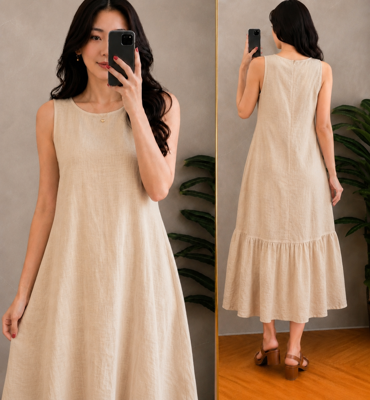 XDM-Cotton Linen Zipper Back Maxi Dress