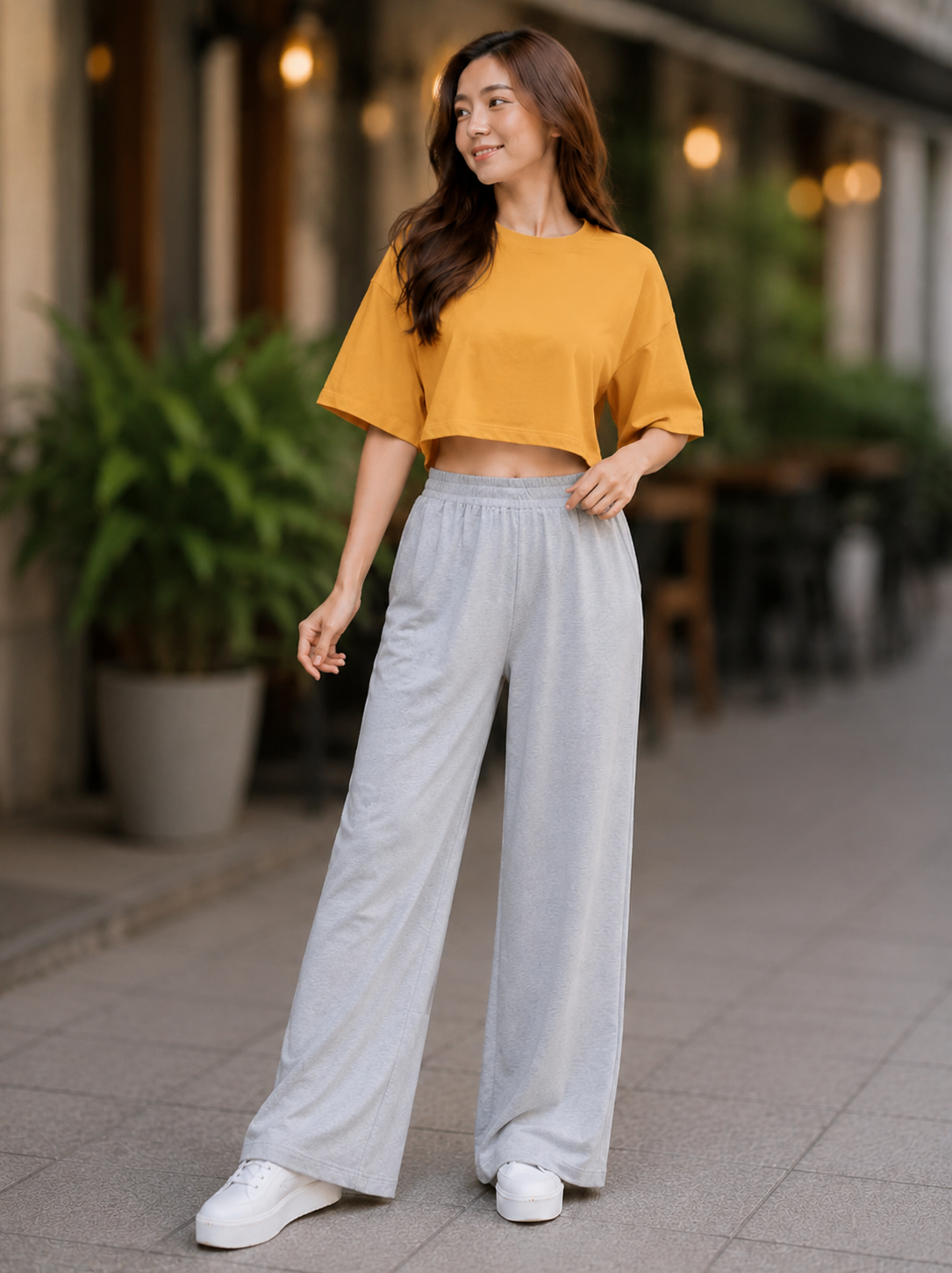 XDM-Chic Comfort Cotton Spandex Cropped Tee & Wide-Leg Lounge Pants Terno SetXDM-Chic Comfort Cotton Spandex Cropped Tee & Wide-Leg Lounge Pants Terno Set