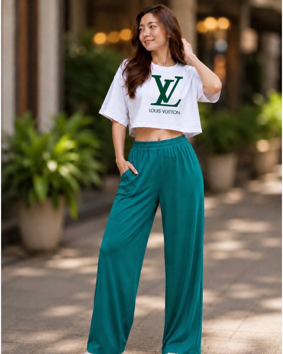 XDM-Chic Comfort Cotton Spandex Cropped Tee & Wide-Leg Lounge Pants Terno SetXDM-Chic Comfort Cotton Spandex Cropped Tee & Wide-Leg Lounge Pants Terno Set