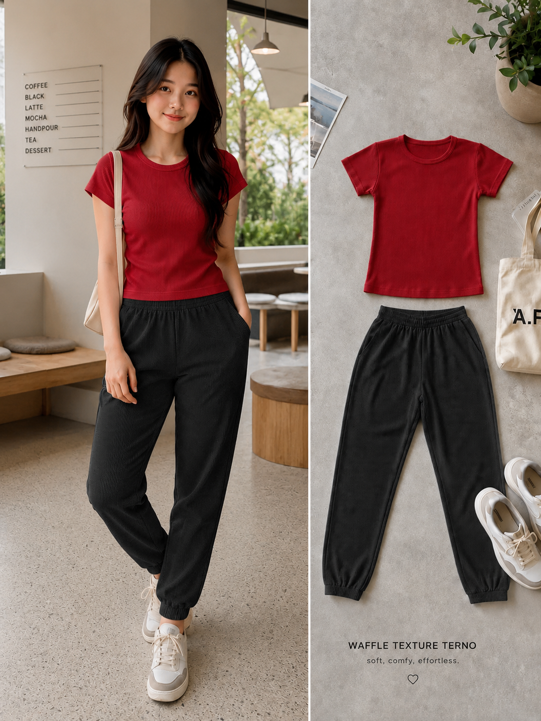 XDM- Everyday Waffle Terno Set | Soft & Comfy Full-Length Top + Jogger Pants