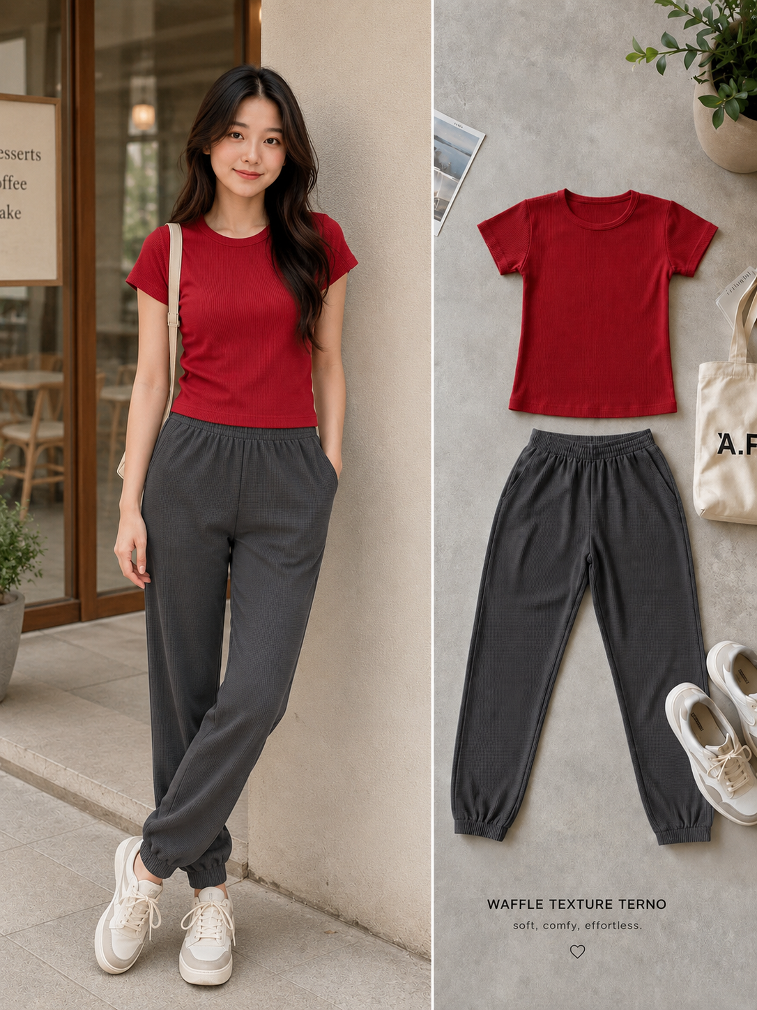 XDM- Everyday Waffle Terno Set | Soft & Comfy Full-Length Top + Jogger Pants