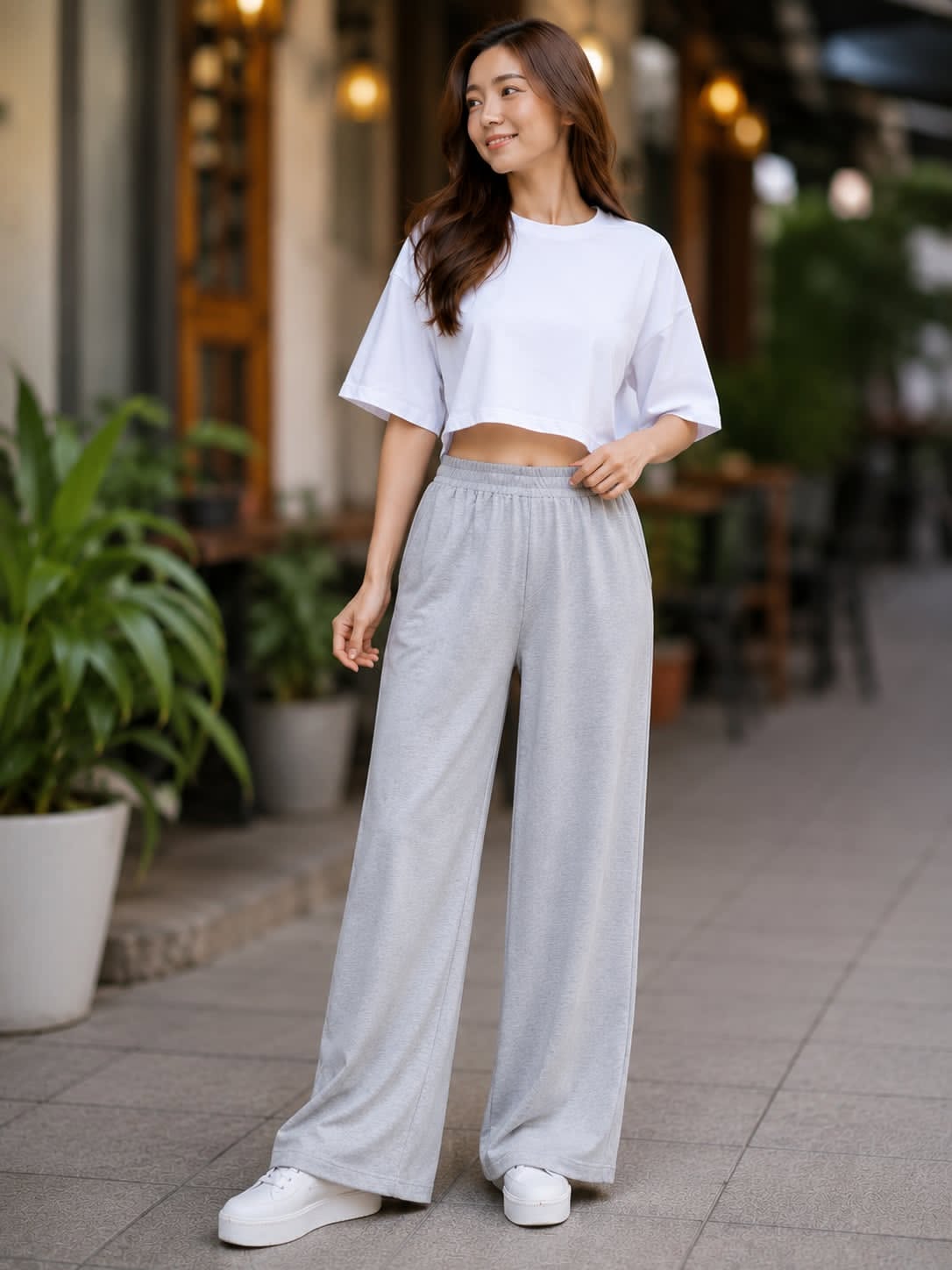 XDM-Chic Comfort Cotton Spandex Cropped Tee & Wide-Leg Lounge Pants Terno SetXDM-Chic Comfort Cotton Spandex Cropped Tee & Wide-Leg Lounge Pants Terno Set