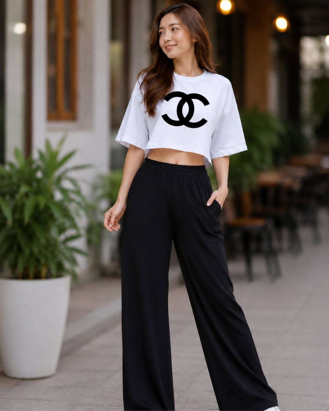 XDM-Chic Comfort Cotton Spandex Cropped Tee & Wide-Leg Lounge Pants Terno SetXDM-Chic Comfort Cotton Spandex Cropped Tee & Wide-Leg Lounge Pants Terno Set