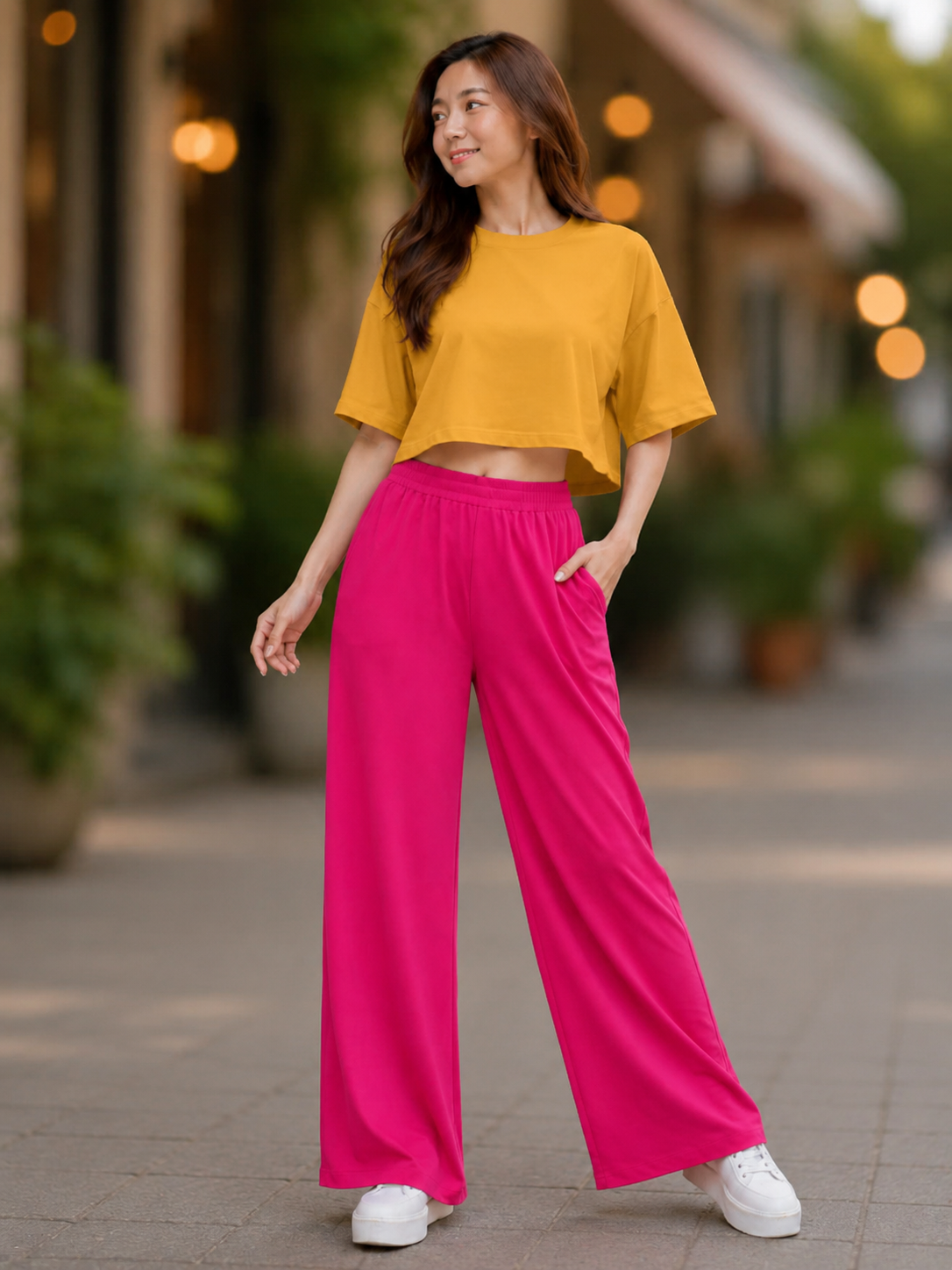 XDM-Chic Comfort Cotton Spandex Cropped Tee & Wide-Leg Lounge Pants Terno SetXDM-Chic Comfort Cotton Spandex Cropped Tee & Wide-Leg Lounge Pants Terno Set