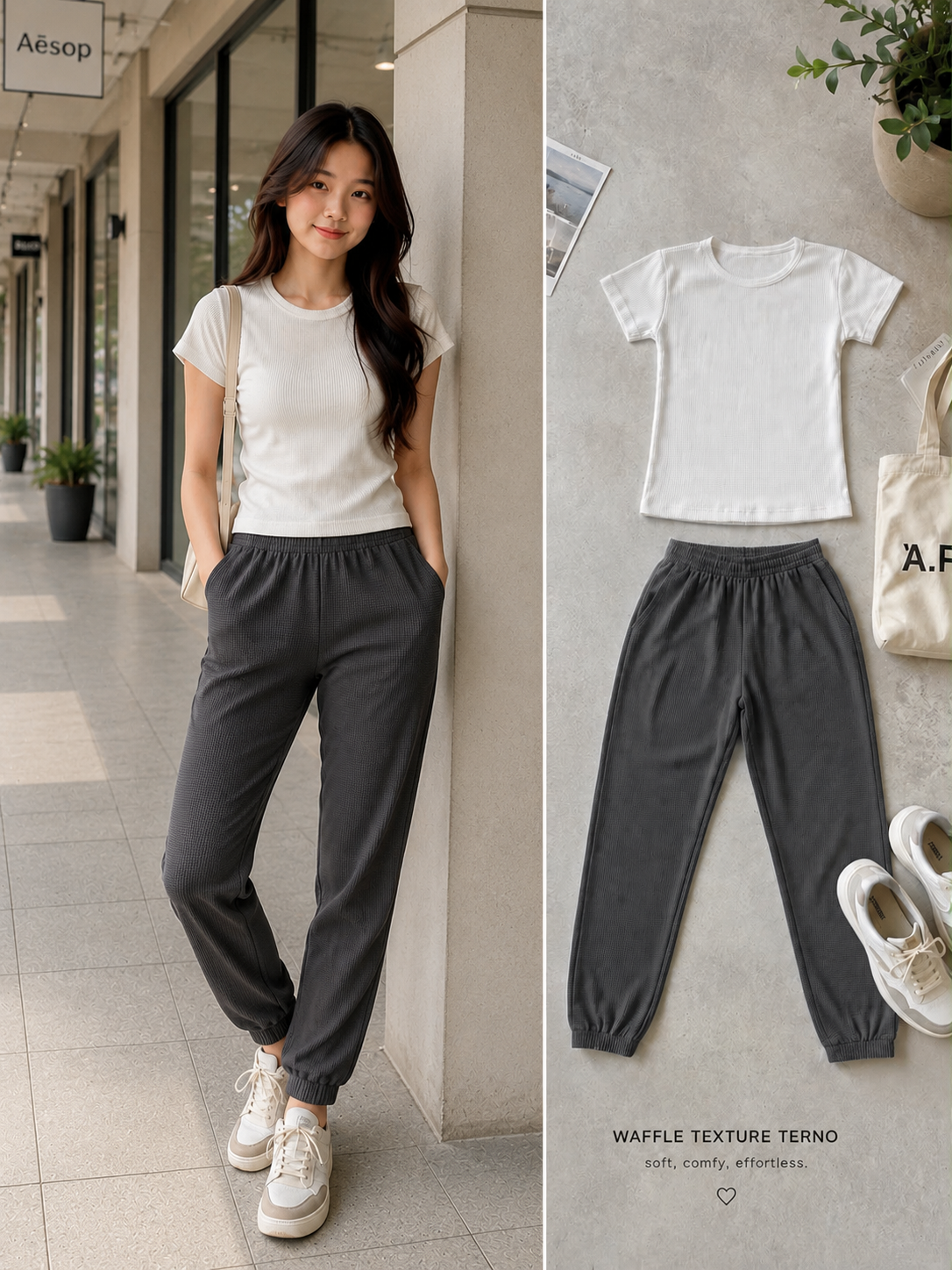 XDM- Everyday Waffle Terno Set | Soft & Comfy Full-Length Top + Jogger Pants