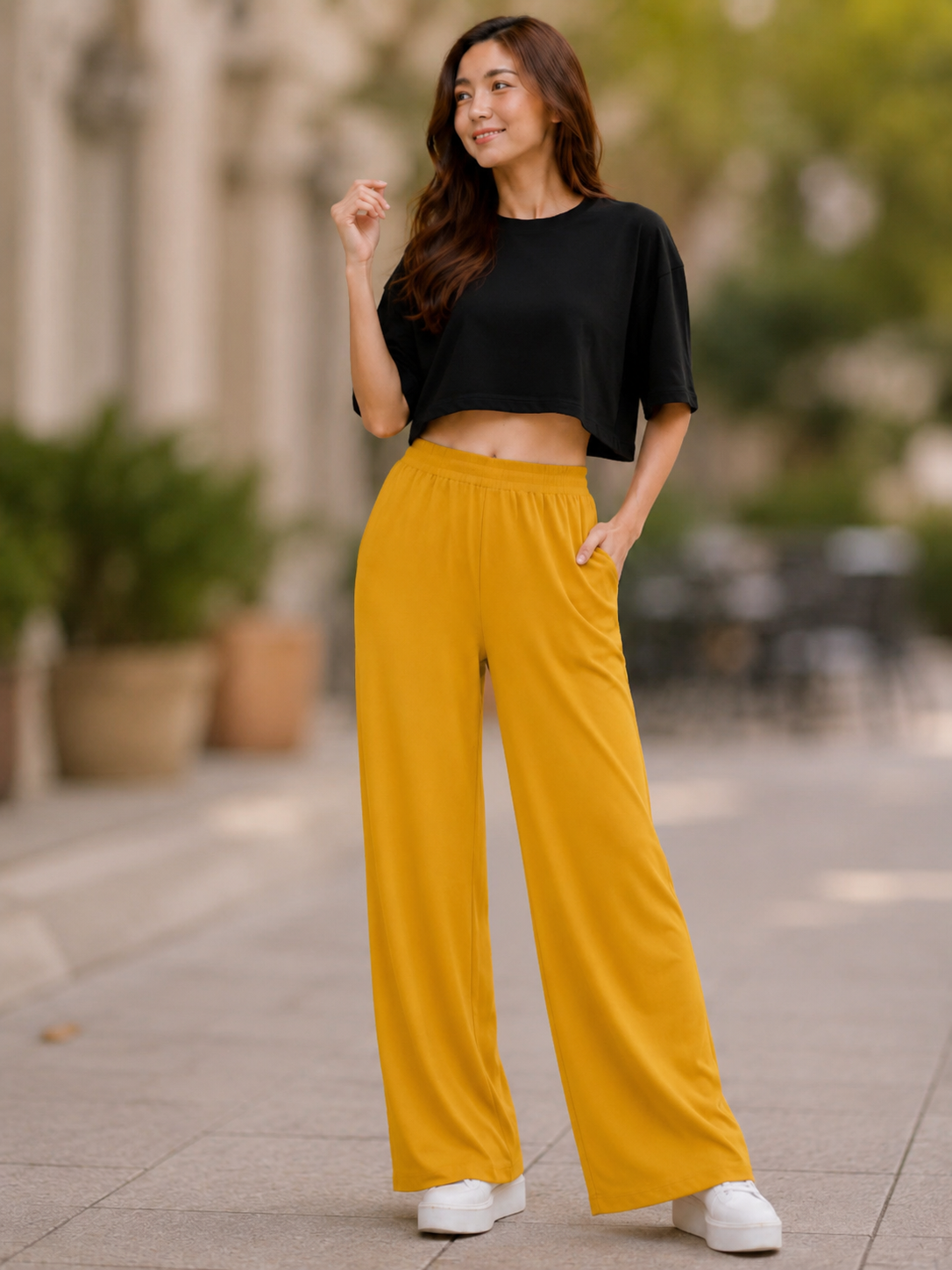 XDM-Chic Comfort Cotton Spandex Cropped Tee & Wide-Leg Lounge Pants Terno SetXDM-Chic Comfort Cotton Spandex Cropped Tee & Wide-Leg Lounge Pants Terno Set