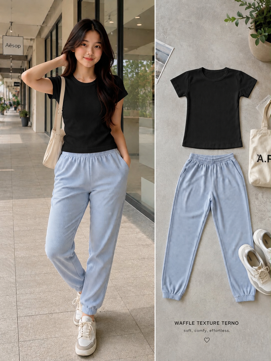 XDM- Everyday Waffle Terno Set | Soft & Comfy Full-Length Top + Jogger Pants