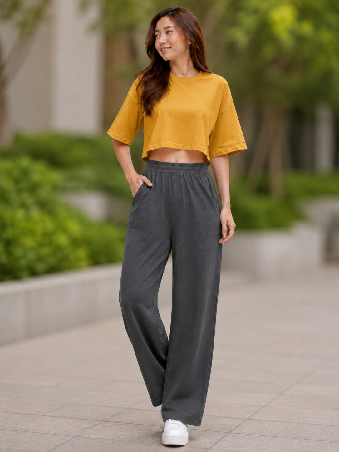 XDM-Chic Comfort Cotton Spandex Cropped Tee & Wide-Leg Lounge Pants Terno SetXDM-Chic Comfort Cotton Spandex Cropped Tee & Wide-Leg Lounge Pants Terno Set