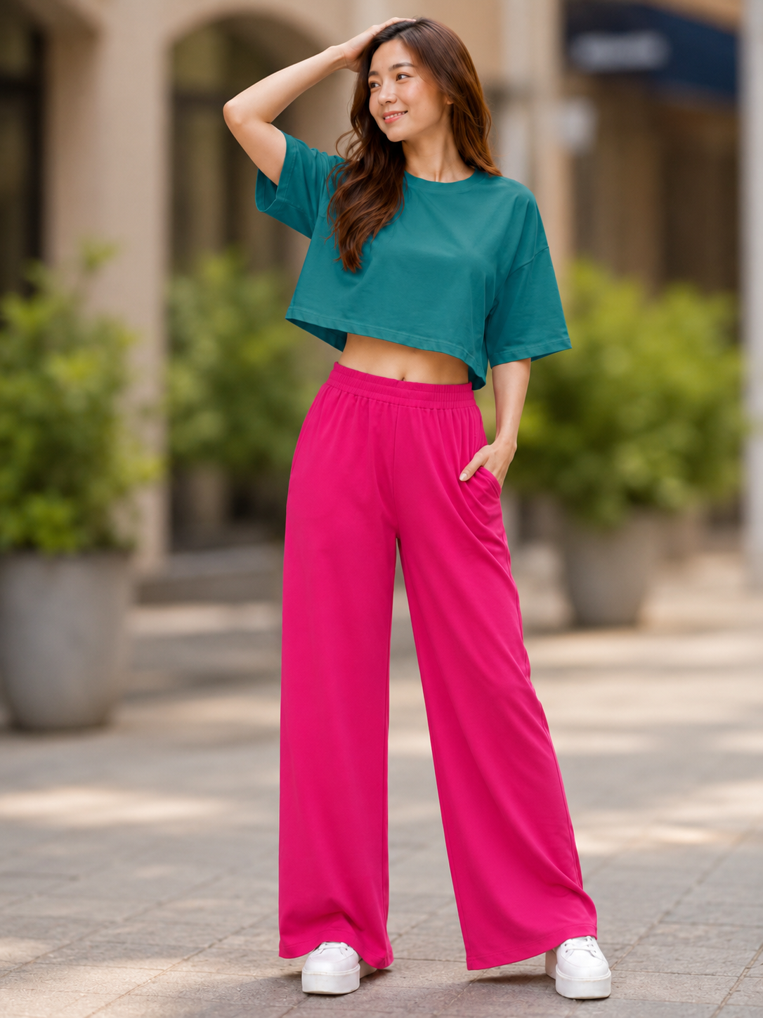 XDM-Chic Comfort Cotton Spandex Cropped Tee & Wide-Leg Lounge Pants Terno SetXDM-Chic Comfort Cotton Spandex Cropped Tee & Wide-Leg Lounge Pants Terno Set