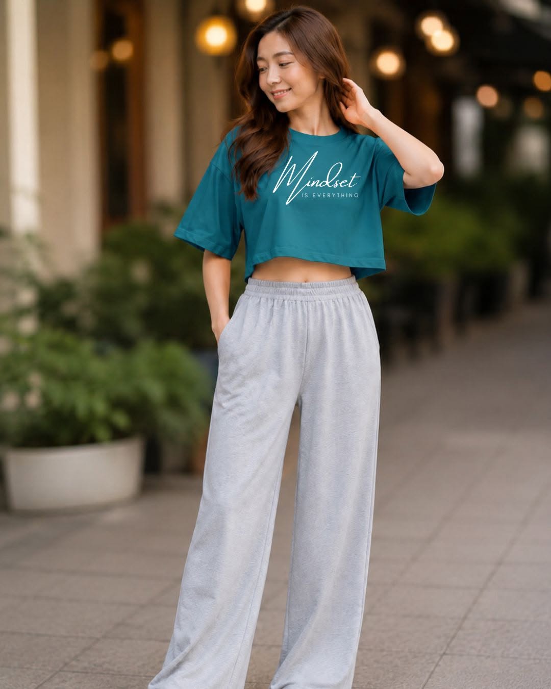 XDM-Chic Comfort Cotton Spandex Cropped Tee & Wide-Leg Lounge Pants Terno SetXDM-Chic Comfort Cotton Spandex Cropped Tee & Wide-Leg Lounge Pants Terno Set