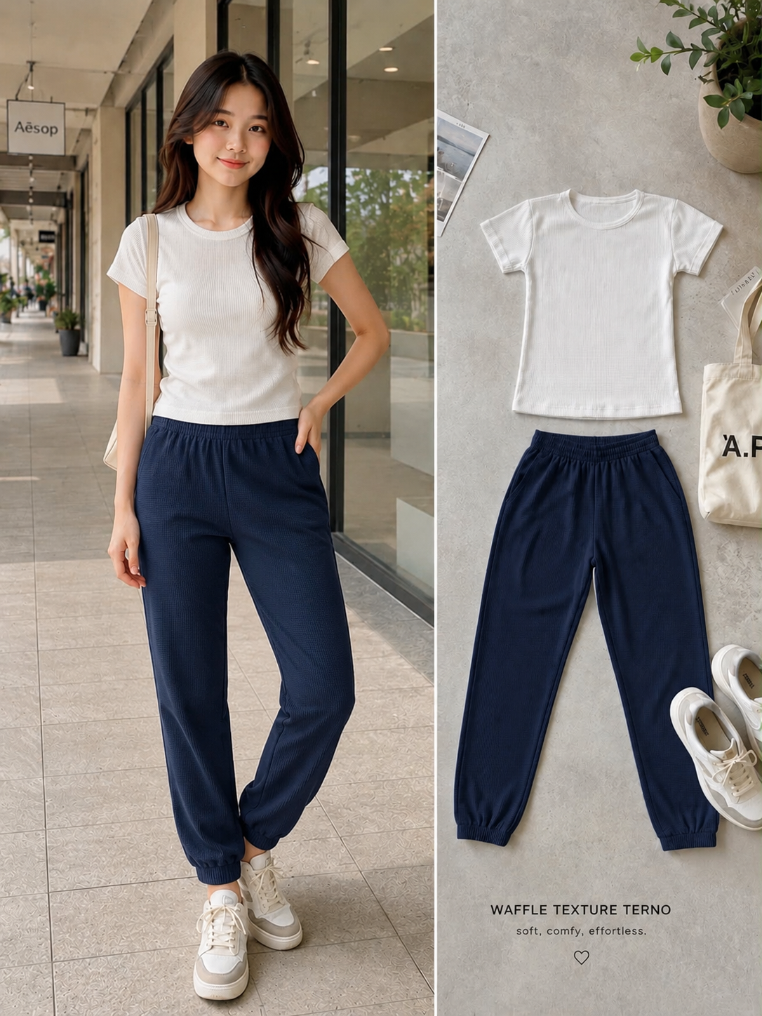 XDM- Everyday Waffle Terno Set | Soft & Comfy Full-Length Top + Jogger Pants