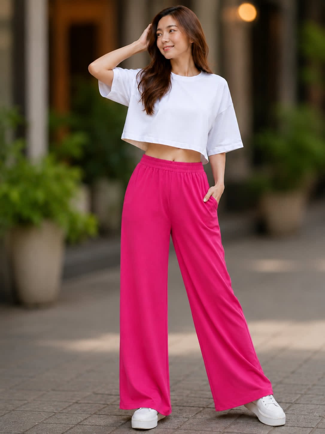 XDM-Chic Comfort Cotton Spandex Cropped Tee & Wide-Leg Lounge Pants Terno SetXDM-Chic Comfort Cotton Spandex Cropped Tee & Wide-Leg Lounge Pants Terno Set