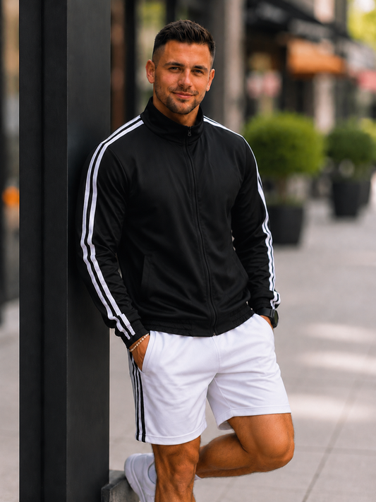 XDM-Men's Premium  Sports Tracksuit Set | Zip-Up Jacket + Athletic Shorts