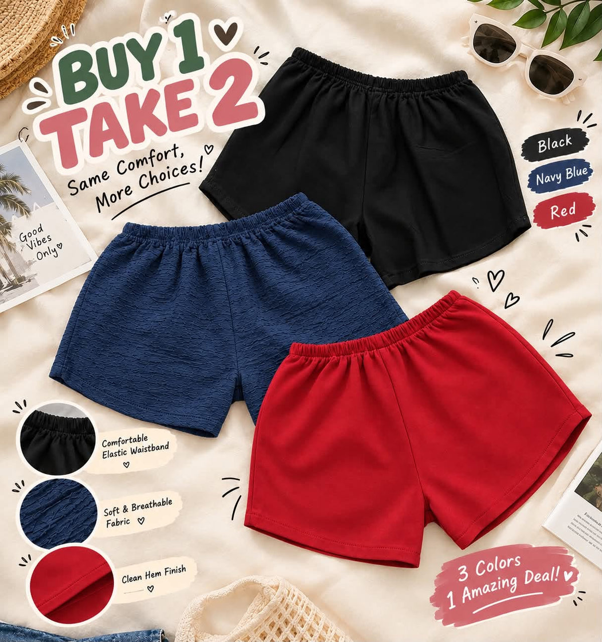 XDM-BUY 1 TAKE 2 Kids Shorts for Girls | Challis, Bark Crepe & Terry Brass Fabric | Best Fit 3–5 Years Old | Comfy & Breathable Toddler Shorts