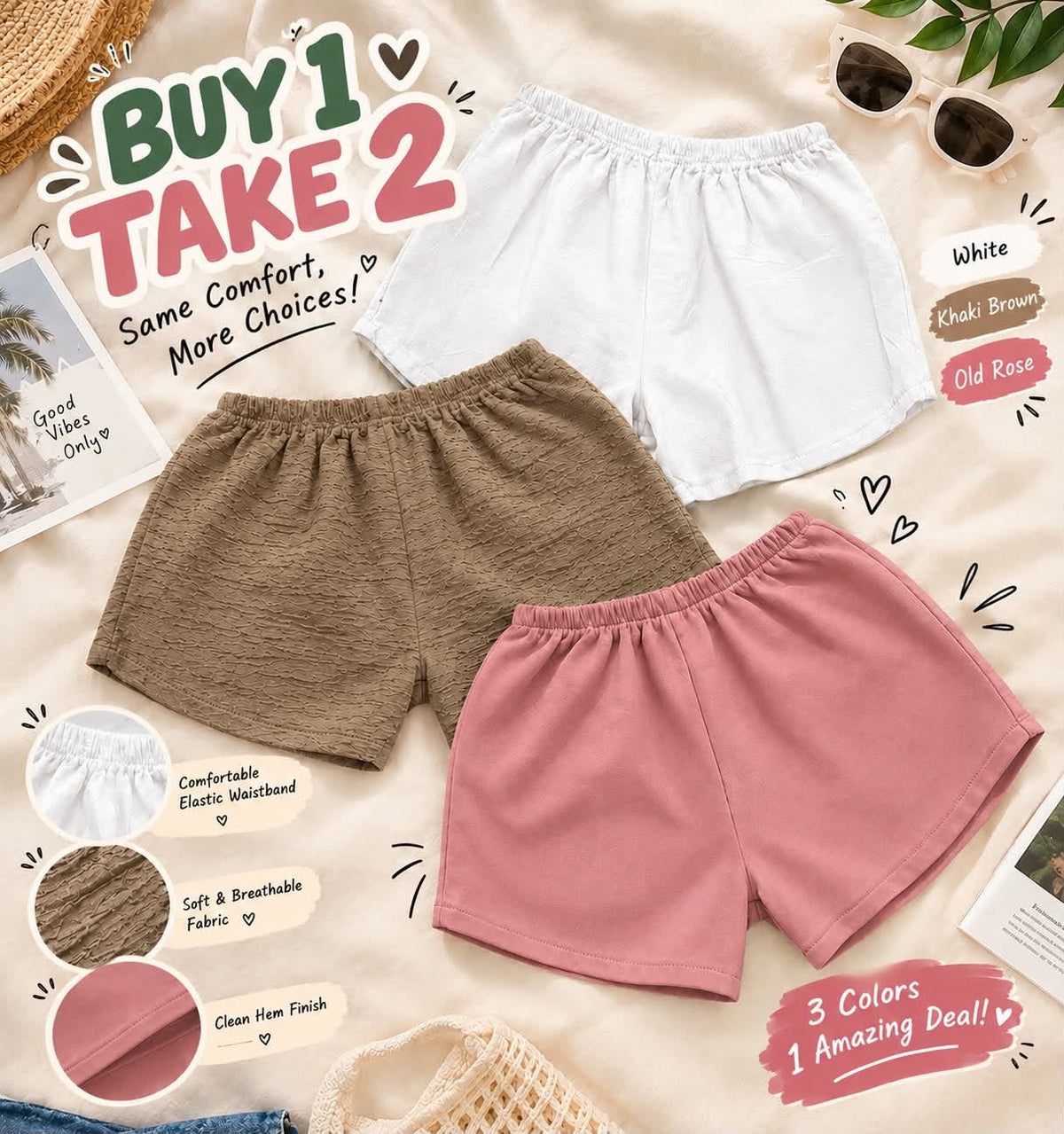 XDM-BUY 1 TAKE 2 Kids Shorts for Girls | Challis, Bark Crepe & Terry Brass Fabric | Best Fit 3–5 Years Old | Comfy & Breathable Toddler Shorts