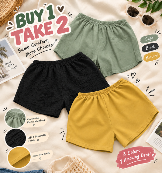 XDM-BUY 1 TAKE 2 Kids Shorts for Girls | Challis, Bark Crepe & Terry Brass Fabric | Best Fit 3–5 Years Old | Comfy & Breathable Toddler Shorts