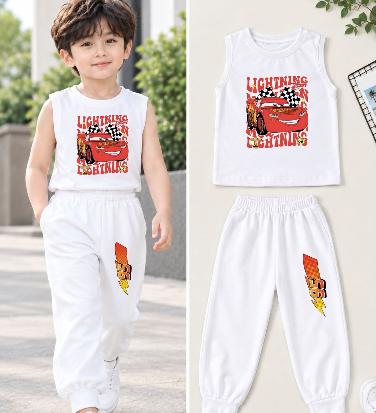 XDM-Ralph Kids Sando & Jogger Set for Boys | Cotton Sando Top + Mini Terry Jogger Pants with Pockets | Best Fit 3–6 Years Old