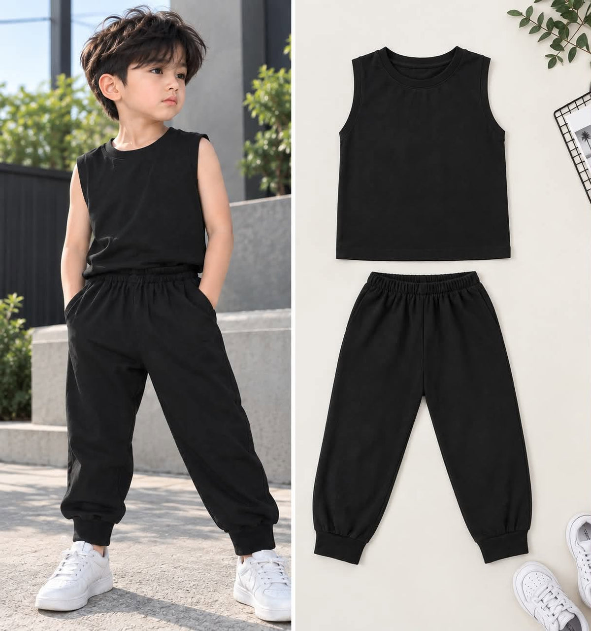 XDM-Ralph Kids Sando & Jogger Set for Boys | Cotton Sando Top + Mini Terry Jogger Pants with Pockets | Best Fit 3–6 Years Old
