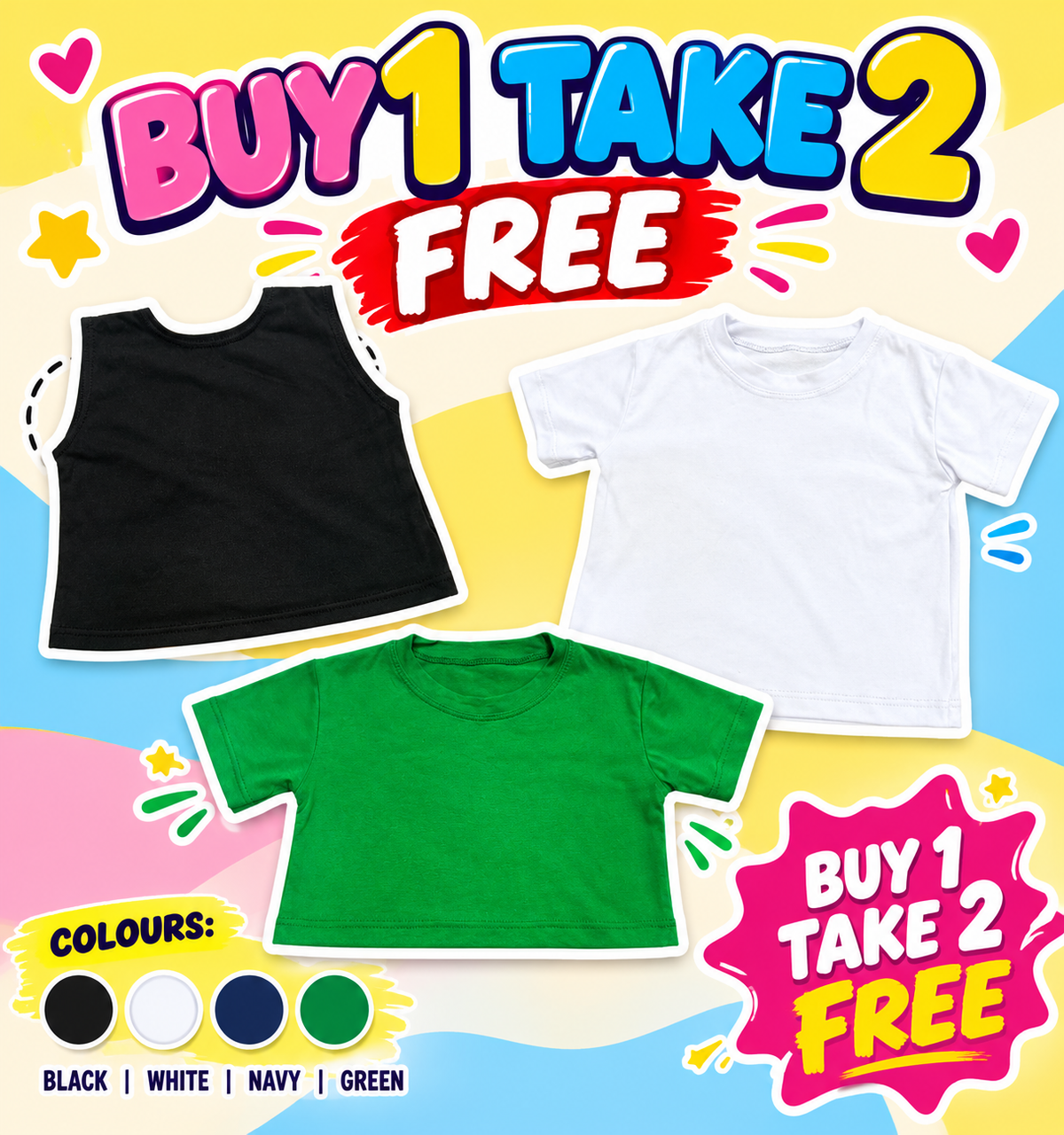 XDM-Kids Cotton Spandex Girls Basic Top  | Soft Stretchy Comfy Outfit | Buy 1 Take 2 Free